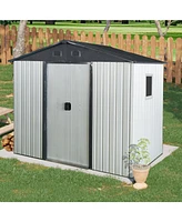 8ft x 4ft Outdoor Metal Storage Shed with Window and Metal Foundation for Backyard, Patio, Lawn --White and Black