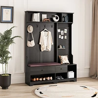 Multi-purpose Hallway Hall Tree with Removable Linen Cushioned Entryway Bench, Coat Rack, Storage Shelves, and Diy Pegboard,for Hallways, Living Room