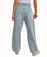 Free People Women's Cotton Moxie Railroad-Stripe Patchwork Jeans