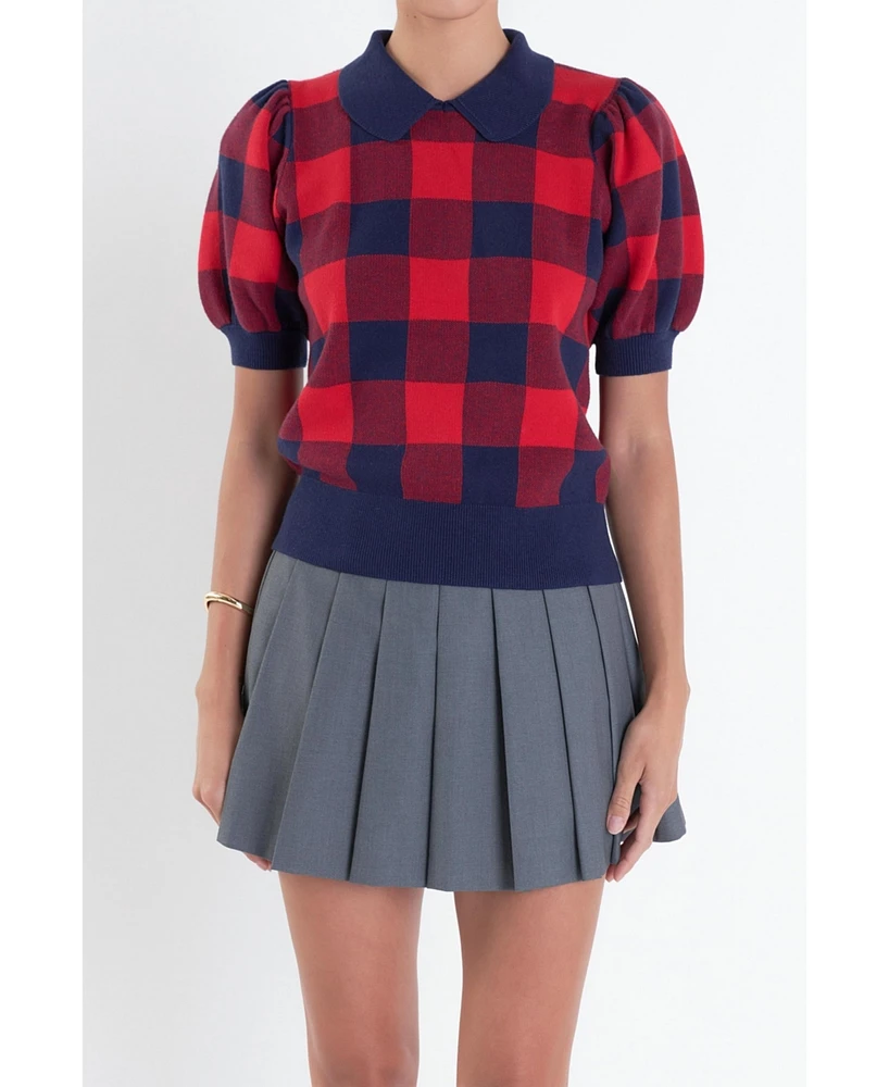 English Factory Women's Gingham Collar Knit Top