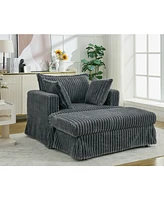 47.7'' Oversized Corduroy Chaise Longue with Ottoman, Deep Seat Reclining Chair Sofa, Comfy Thicked Upholstered Pad Chair, with Foot Stool, Oversize,
