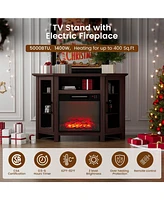 Mondawe 45 Tv Stand with 18" Fireplace-120lb Top, Storage, Full Remote, 3 Flame, 5000 Btu Heat,Timer