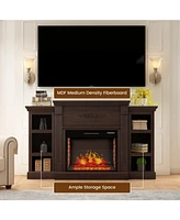 Mondawe 70" Tv Stand with 28" Fireplace - 99lb Top, Remote, 4 Flame, 5000 Btu Heat, Timer & Safety