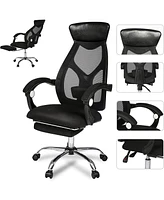 Slickblue Ergonomic Office Desk Chair Mesh High Back with Leather Headrest, Adjustable Lumbar Support, and Recliner Feature