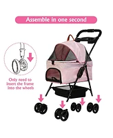 Slickblue Pet Stroller with Carrier and Cup Holder for Small Pets, Foldable and Pink