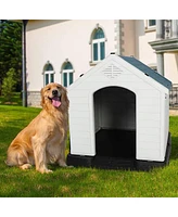 Slickblue 39" Outdoor Plastic Dog House with Elevated Floor and Weatherproof Design