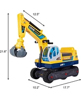 Slickblue 2-in-1 Kids Ride-On Crane Construction Toy with Engineering Hat - Fun Grabber Vehicle