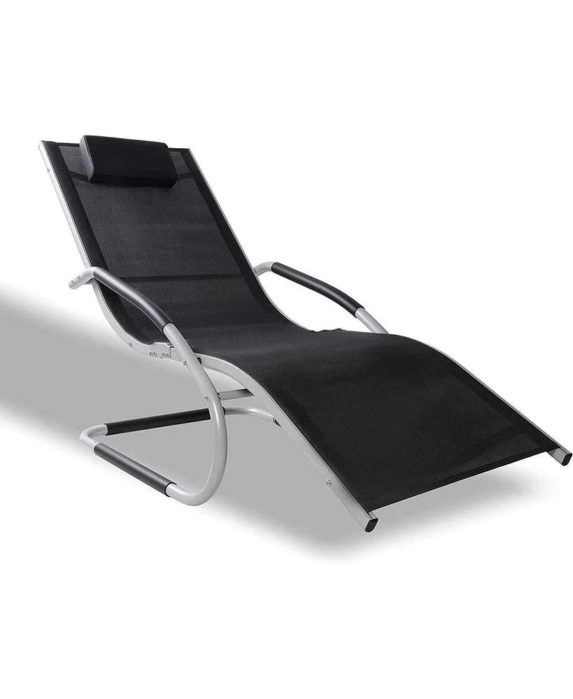 Slickblue Patio Lounge Chair with Removable Pillow Breathable Textiline Fabric for Outdoor, Deck, and Poolside Use