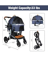 Slickblue 3 in 1 Foldable Pet Stroller with Aluminum Alloy Frame and Detachable Carrier