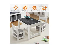 gaomon Kids Table and Chair Set, 4 in 1 Children Activity Table w/Storage, Removable Tabletop, Blackboard, 3