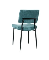 Modern Turquoise simple dining chair Fabric Upholstered Chairs home bedroom stool back dressing chair black metal legs(set of 2)