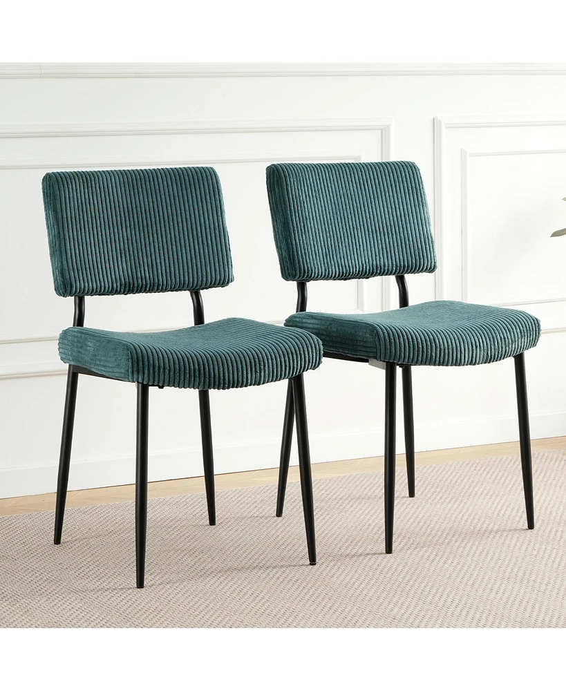 Streamdale Furniture Modern Turquoise simple dining chair Fabric Upholstered Chairs home bedroom stool back dressing chair black metal legs(set of 2)