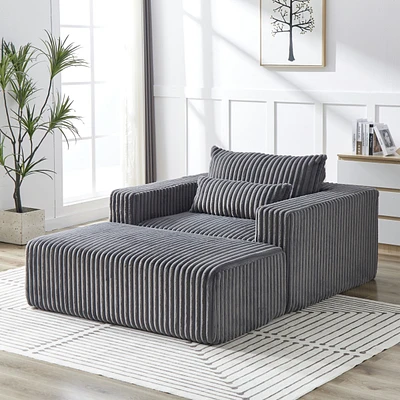 75-Inch Corduroy Sponge Sofa Lounge Chair with Removable footrest,No Assembly Required,Fluffy Modern Sleeper Chair for Indoor Living Room Bedroom