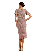 Mac Duggal Women's Embellished Faux Wrap Flutter Sleeve Dress