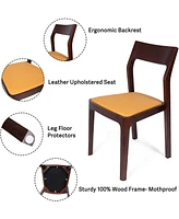 Slickblue Set of 2 Mid Century Dining Chairs Leather and Wood Chairs for Living Room, Kitchen, or Bedroom