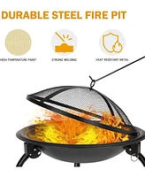 Slickblue 21" Outdoor Portable Fire Pit Bowl - Wood Burning Stove with Bbq Grill, Mesh Spark Screen, and Fire Poker