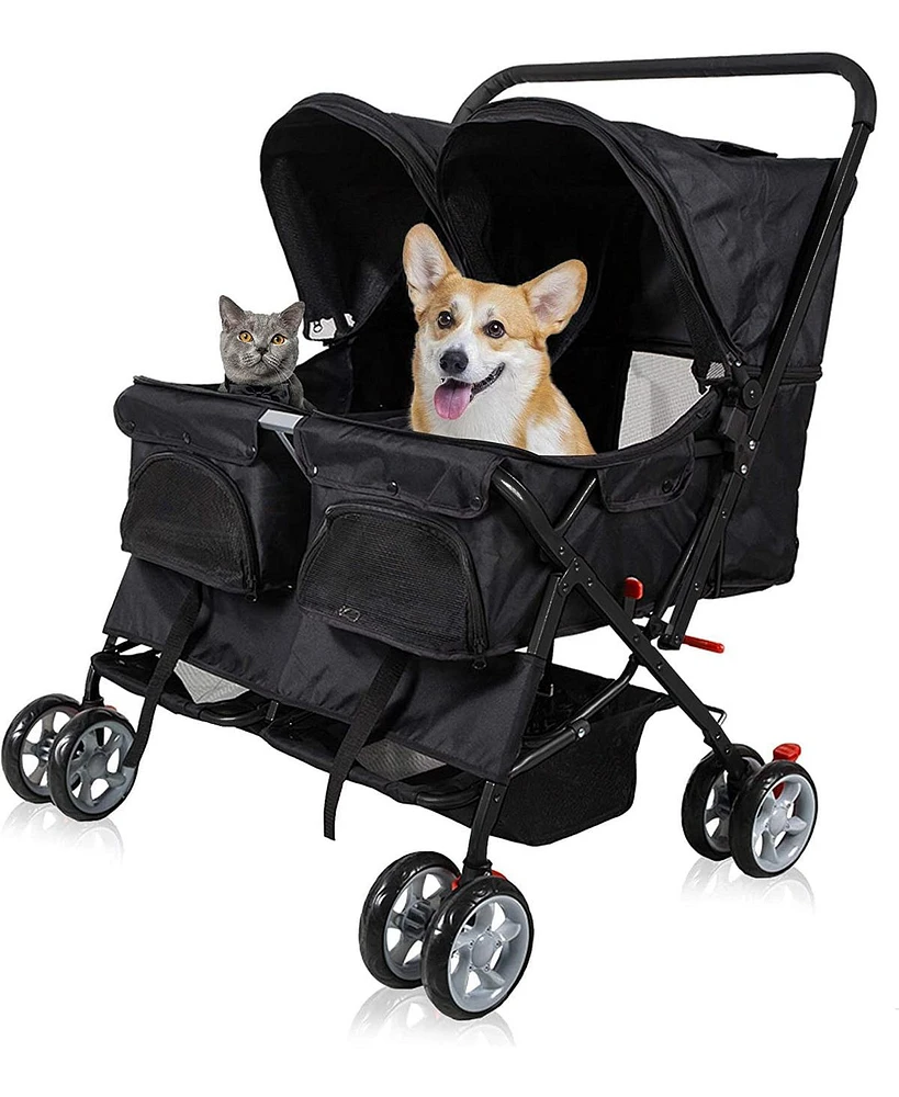 Slickblue Twin Pet Stroller - Folding Travel Cart for Dogs & Cats