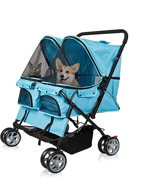 Slickblue Twin Pet Stroller - Folding Travel Cart for Dogs & Cats