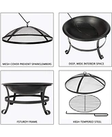 Slickblue Compact 22-Inch Outdoor Fire Pit Bbq Grill with Mesh Spark Screen Cover for Safety