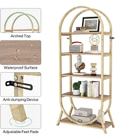 Tribesigns 5-Tier Open Bookshelf, 70.8" Tall Arched Bookcase, Modern Brown Metal Frame Storage Bookshelves