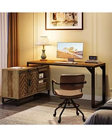Tribesigns L-Shaped Computer Desk with Cabinet, 53-Inch Farmhouse Corner Desk with Sliding Barn Doors, Reversible L Shaped Office Desk Study Writing T