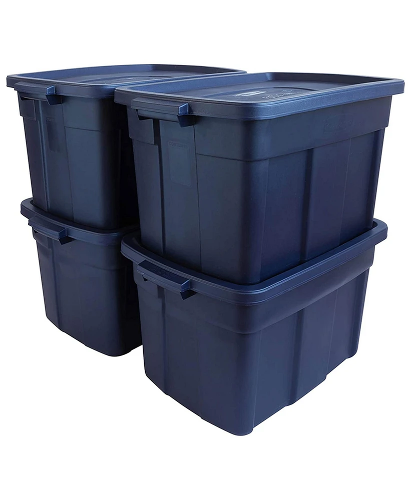 Rubbermaid Roughneck 25 Gallon Stackable Storage Container, Dark Indigo, 4 Pack