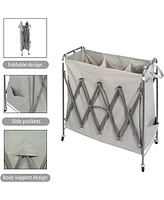 Slickblue Folding 3-Section Rolling Laundry Basket Cart Laundry Sorter with Lockable Wheels and Removable Bags