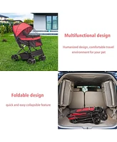 Slickblue Foldable Pet Stroller Wagon - With Storage Basket for Cats, Dogs, and Small Pets