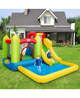 Gymax Outdoor Inflatable Bounce House Water Slide Climb Bouncer Pool - Multi