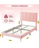 gaomon Twin Bed Frame for Boys & Girls, Upholstered Platform Bed Frame