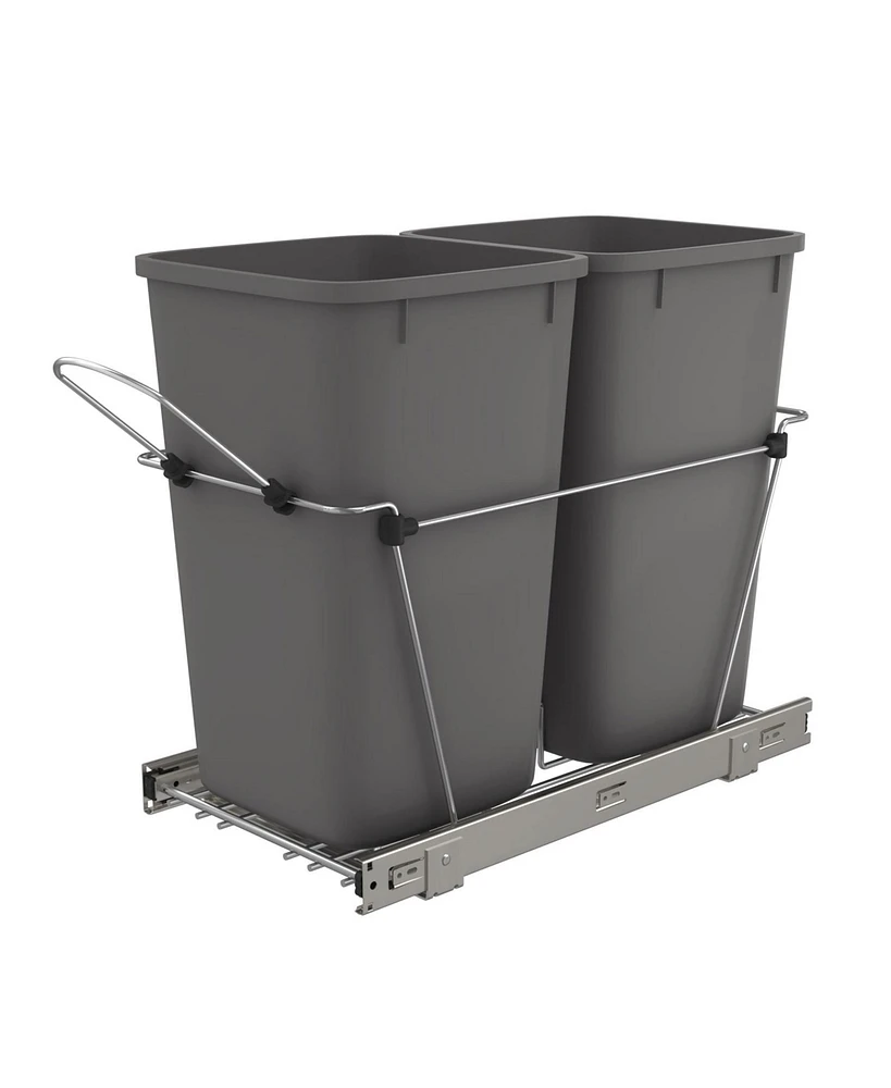 Rev-a-shelf Double Pullout Trash Can 27 qt. for Kitchen, Gray, Rv-15KD-13C-S