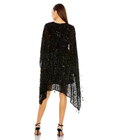 Mac Duggal Women's Cape Back Fringe Beaded Robe Dress