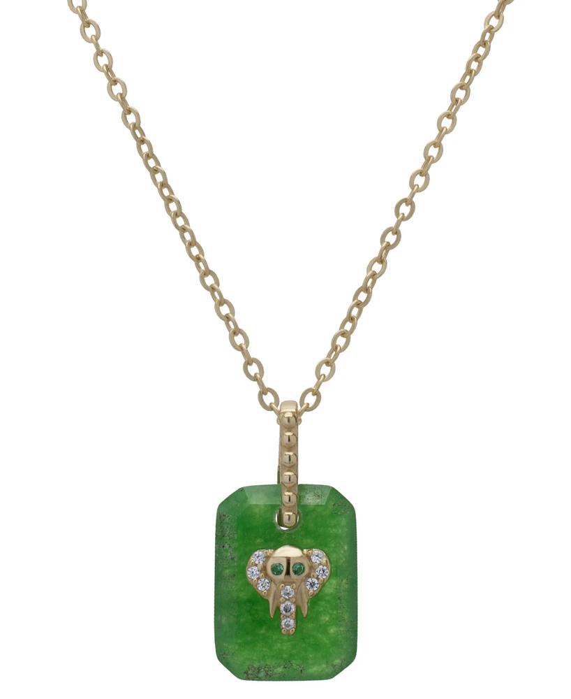 Lab-Grown Aventurine (1-1/5 ct. t.w.), White Sapphire (1/10 ct. t.w.) & Green Spinel Elephant Pendant Necklace in 14K Gold Over Sterling Silver, 18"