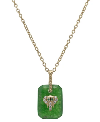 Lab-Grown Aventurine (1-1/5 ct. t.w.), White Sapphire (1/10 ct. t.w.) & Green Spinel Elephant Pendant Necklace in 14K Gold Over Sterling Silver, 18"