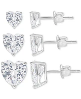 Lab Grown White Sapphire (2-1/5 ct. t.w.) Heart Stud Earrings in Sterling Silver, Set of 3