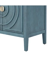 Slickblue Retro Sideboard with Circular Groove Design and Round Metal Handles for Entrance, Dining & Living Rooms