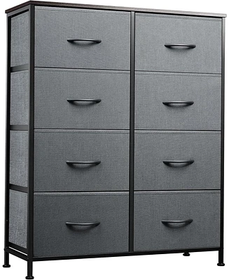 Wlive Fabric Dresser for Bedroom Tall with 8 Drawers Storage Tower Bins Double Chest of Closet Living Room Hal