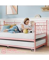 gaomon Twin Daybed with Pull-Out Trundle, Stylish Headboard and Metal Slats