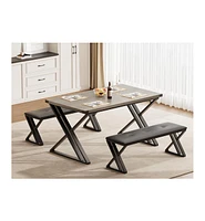 gaomon Dining Table Set for 4, Kitchen Table Set with 2 Upholstered Benches, 3 Piece Dining Table Set for Small Space, Apartment, Saving Space for Kit