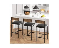Bar Stools Set of 2, Kitchen with Footrest, 25.5 Inches Upholstered Chairs Back, 2 Counter Height Barstools for Bar