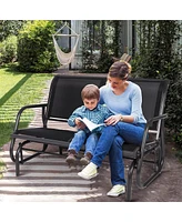 Slickblue Patio Glider Swing Bench for 2 - Breathable Loveseat Seating with Anti-Rust Coating