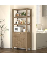 gaomon 71" Bookshelf and Bookcase with Doors, 5 Tier Tall Bookshelf Storage with Cabinet and Drawer, Modern Bookshelf Cabinet with Adjustable Shelves,