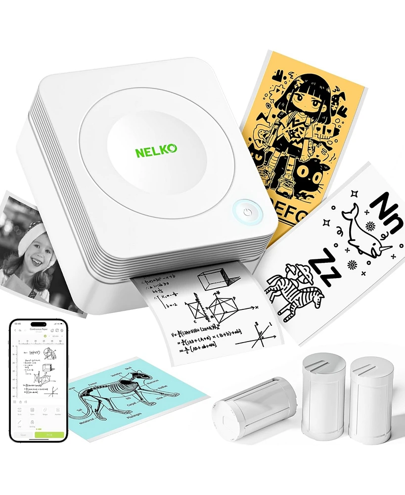 Nelko Sticker Printer, PM230 Mini Thermal Printer Bluetooth Portabel Sticker Maker with 3 Rolls of Paper, Print Pods Mini Printer with Multiple Templa