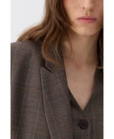 Nocturne Women's Padded Shoulder Plaid Blazer