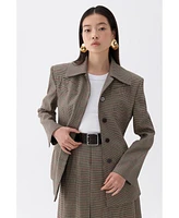 Nocturne Women's Plaid Padded Shoulder Jacket