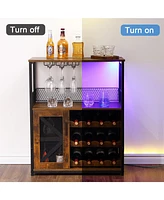 gaomon Bar Cabinet with Storage Shelf, Small Wine Cabinet with Light String, Glass Holder, and Buffet Mesh Door, Small Kitchen Sideboard Buffet Sidebo