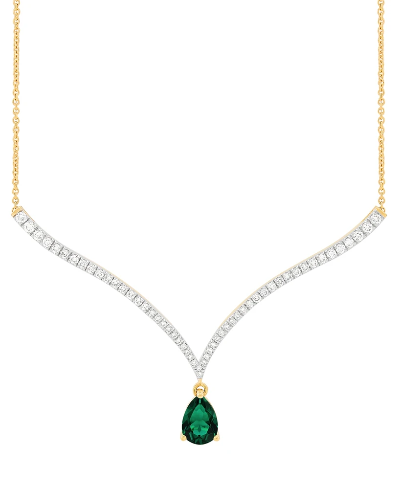 Grown With Love Emerald (1-1/2 ct. t.w.) & Lab Diamond (1 Fancy 18" Pendant Necklace 14k Gold (Also Ruby S