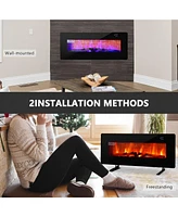 Sugift 42 Inch Electric Wall Mounted Freestanding Fireplace with Remote Control-Black