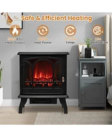 Sugift 1400W Electric Stove Heater with 3-Level Flame Effect and 3-Sided View
