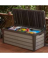 Keter Brushwood 120 Gallon Resin Outdoor Deck Storage Box for Yard Tools, Brown